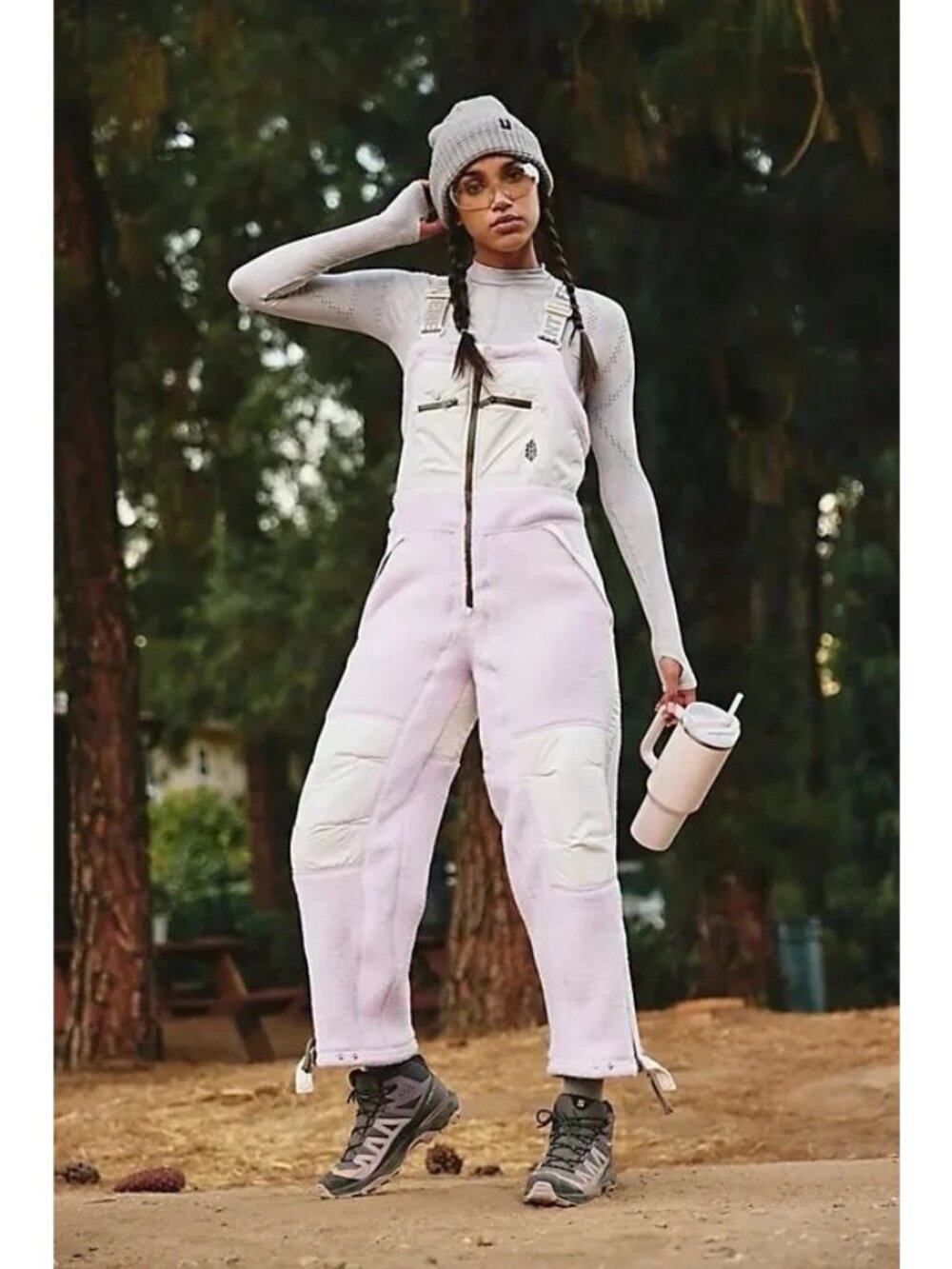 Free People Hit The Slopes Fleece Overalls Rose Quartz Combo Size Medium NWT